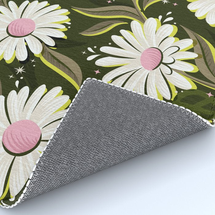 Drippy Daisy Dreamscape - Pink on Olive Rug Gallery Image 4