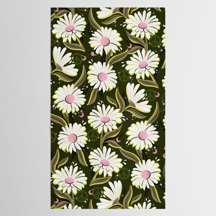 Drippy Daisy Dreamscape - Pink on Olive Tablecloth Gallery Image 2