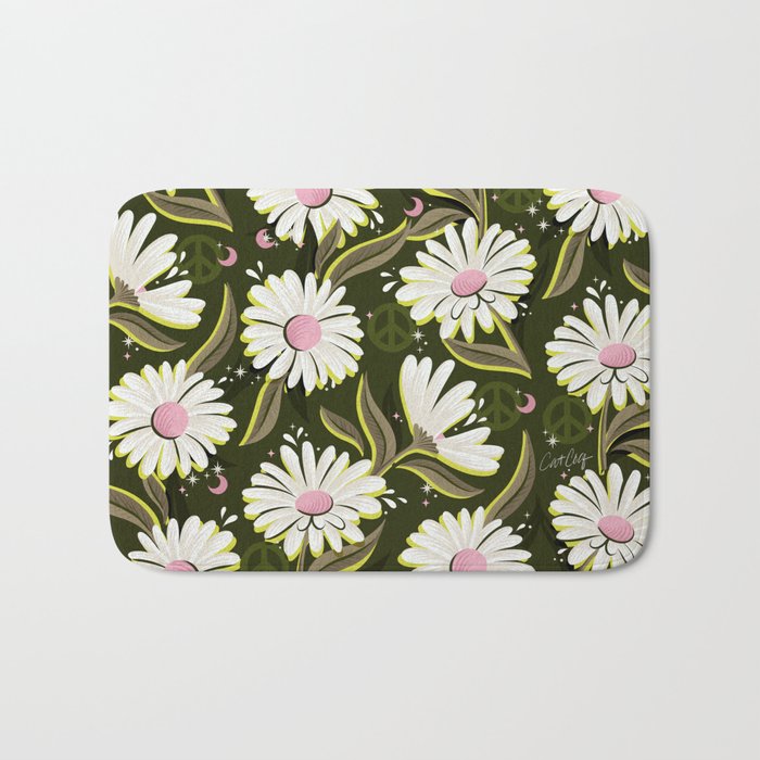 Drippy Daisy Dreamscape - Pink on Olive Bath Mat Gallery Image 1