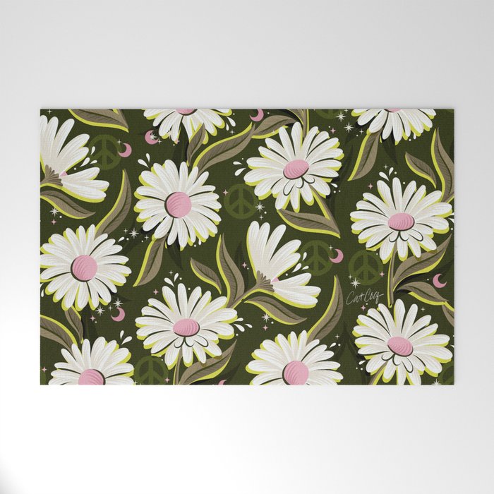 Drippy Daisy Dreamscape - Pink on Olive Welcome Mat Gallery Image 1