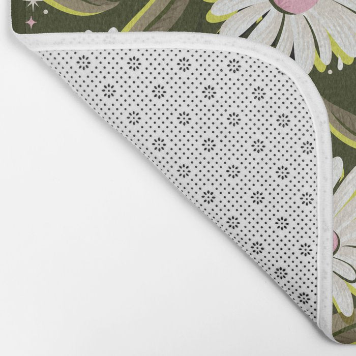 Drippy Daisy Dreamscape - Pink on Olive Bath Mat Gallery Image 2