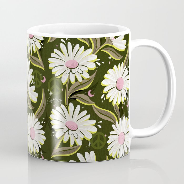 Drippy Daisy Dreamscape - Pink on Olive Coffee Mug Gallery Image 1