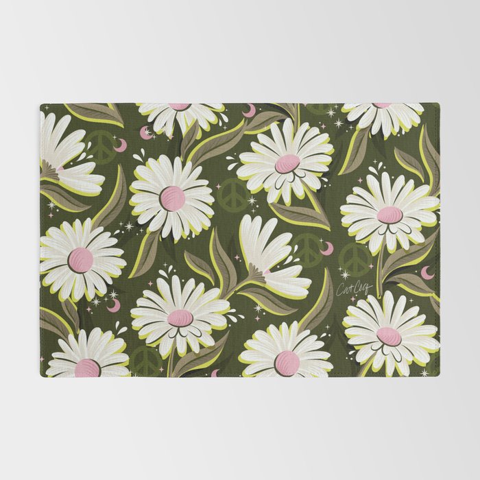 Drippy Daisy Dreamscape - Pink on Olive Rug Gallery Image 2