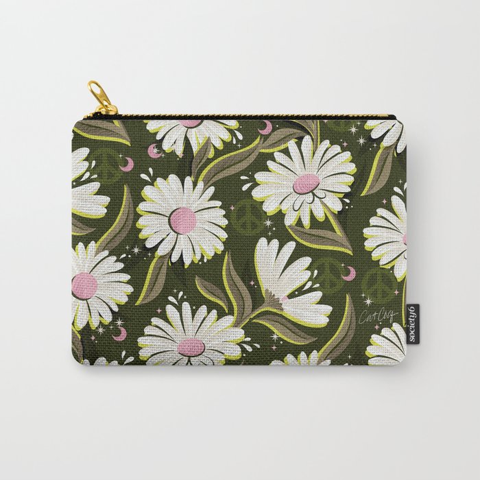 Drippy Daisy Dreamscape - Pink on Olive Carry All Pouch Gallery Image 1