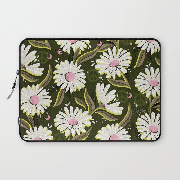 Drippy Daisy Dreamscape - Pink on Olive Laptop Sleeve Gallery Image 1