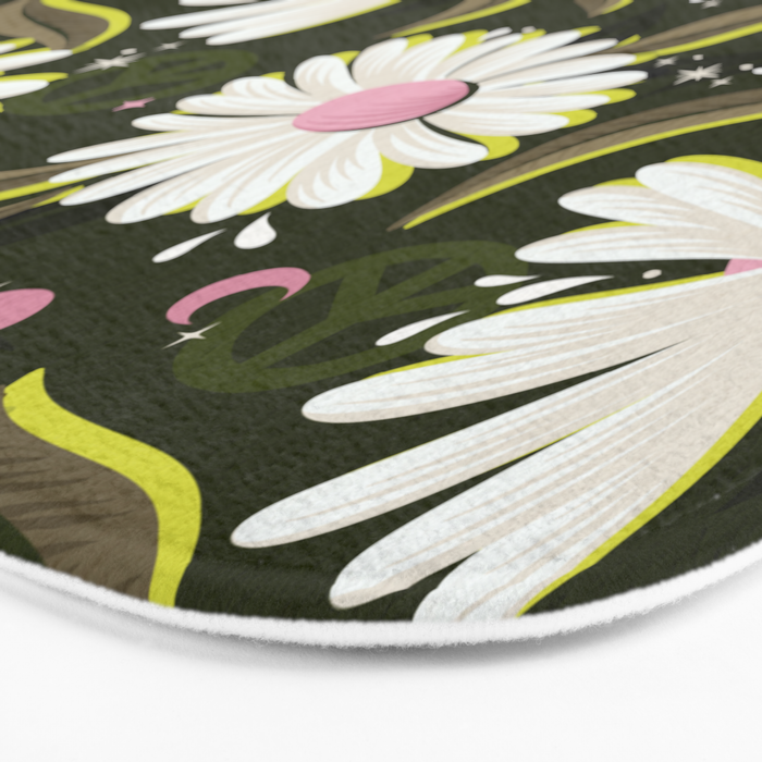 Drippy Daisy Dreamscape - Pink on Olive Bath Mat Gallery Image 3