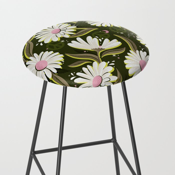 Drippy Daisy Dreamscape - Pink on Olive Stool Gallery Image 2