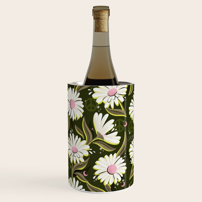 Drippy Daisy Dreamscape - Pink on Olive Wine Chiller Gallery Image 1
