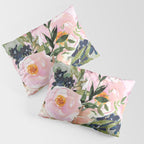 Festive, Floral Watercolor Rose Bouquet, Green and Pink Pillow Sham Gallery Image 3