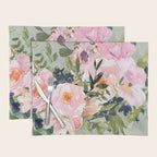 Festive, Floral Watercolor Rose Bouquet, Green and Pink Placemat Gallery Image 1