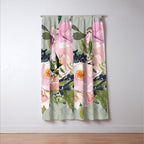 Festive, Floral Watercolor Rose Bouquet, Green and Pink Window Curtain Gallery Image 3