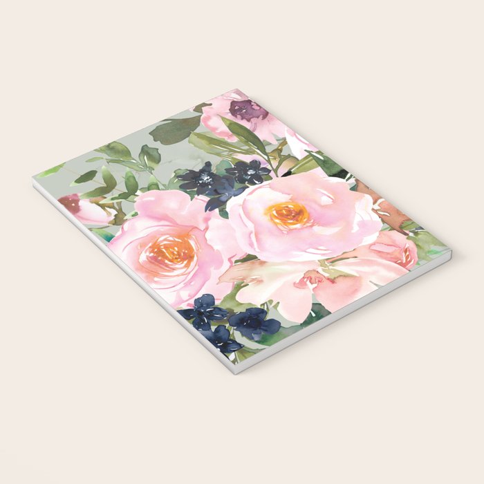 Festive, Floral Watercolor Rose Bouquet, Green and Pink Notebook Gallery Image 3
