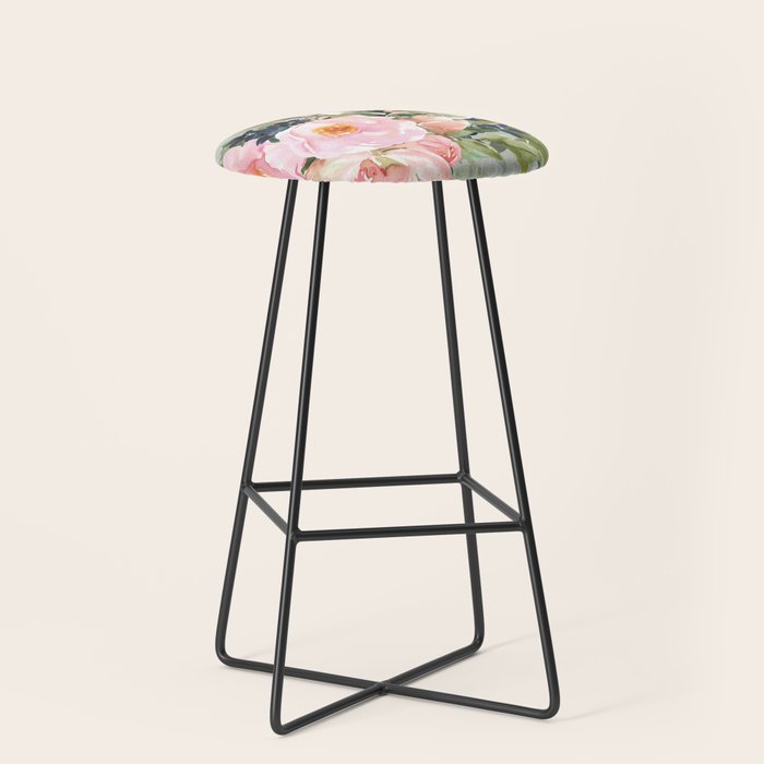 Festive, Floral Watercolor Rose Bouquet, Green and Pink Stool Gallery Image 1