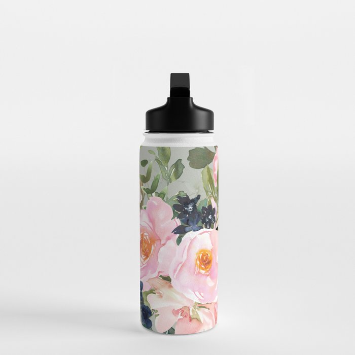 Festive, Floral Watercolor Rose Bouquet, Green and Pink Water Bottle Gallery Image 3