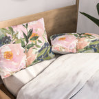Festive, Floral Watercolor Rose Bouquet, Green and Pink Pillow Sham Gallery Image 2