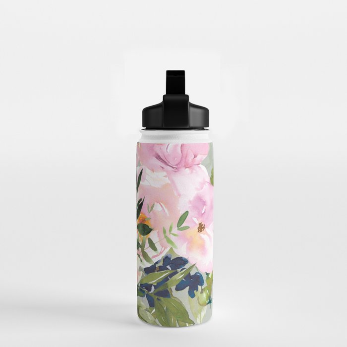 Festive, Floral Watercolor Rose Bouquet, Green and Pink Water Bottle Gallery Image 2