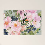 Festive, Floral Watercolor Rose Bouquet, Green and Pink Welcome Mat Gallery Image 1
