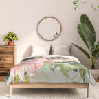 Festive, Floral Watercolor Rose Bouquet, Green and Pink Comforter Gallery Image 3