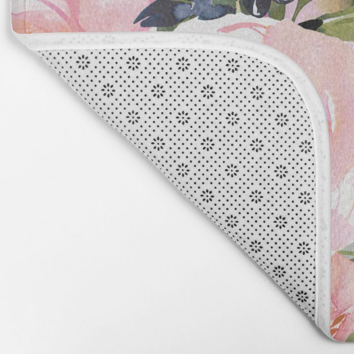 Festive, Floral Watercolor Rose Bouquet, Green and Pink Bath Mat Gallery Image 2