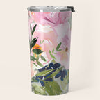 Festive, Floral Watercolor Rose Bouquet, Green and Pink Travel Mug Gallery Image 2