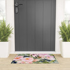 Festive, Floral Watercolor Rose Bouquet, Green and Pink Welcome Mat Gallery Image 3