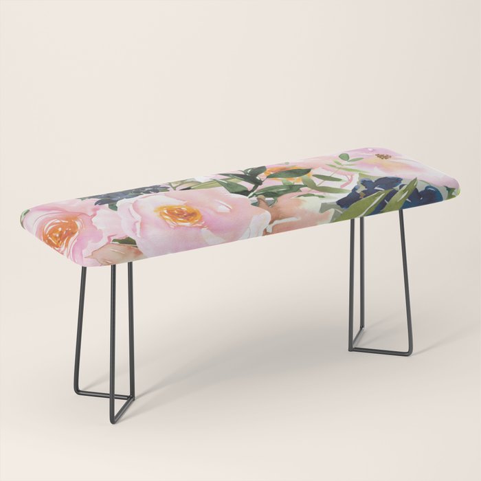 Festive, Floral Watercolor Rose Bouquet, Green and Pink Bench Gallery Image 1