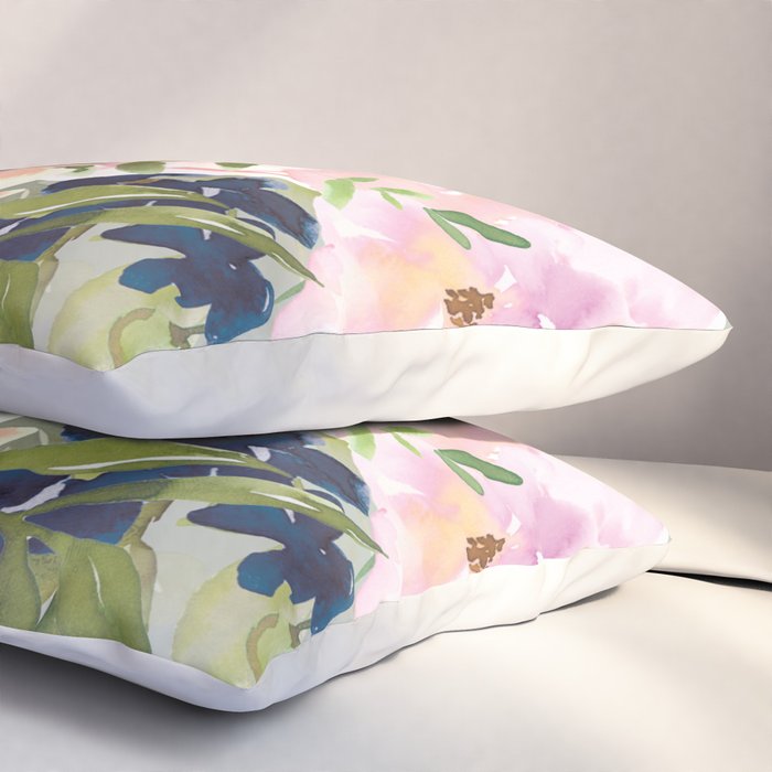 Festive, Floral Watercolor Rose Bouquet, Green and Pink Pillow Sham Gallery Image 3