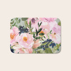 Festive, Floral Watercolor Rose Bouquet, Green and Pink Bath Mat Gallery Image 1