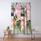 Festive, Floral Watercolor Rose Bouquet, Green and Pink Window Curtain Gallery Image 5