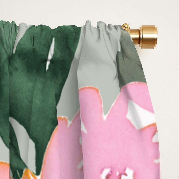 Festive, Floral Watercolor Rose Bouquet, Green and Pink Window Curtain Gallery Image 2
