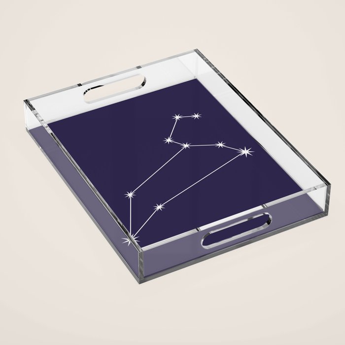 Leo Zodiac Star Constellation Line Art Dark Purple Acrylic Tray Gallery Image 1