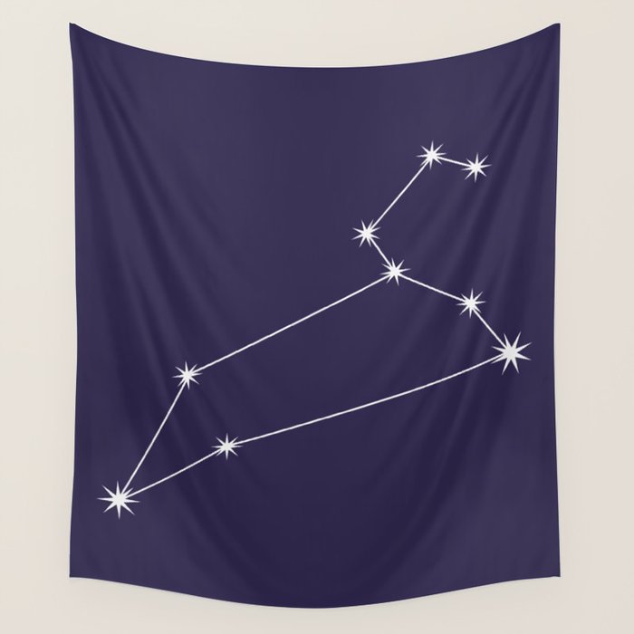 Leo Zodiac Star Constellation Line Art Dark Purple Wall Tapestry Gallery Image 4