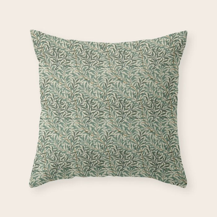 William Morris Willow Bough Cream Green Throw Pillow Gallery Image 1