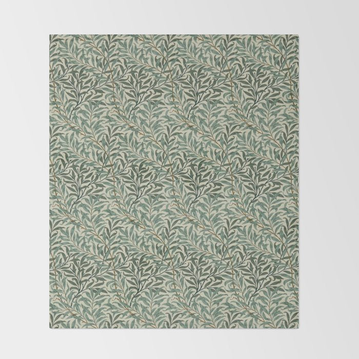 William Morris Willow Bough Cream Green Throw Blanket Gallery Image 2