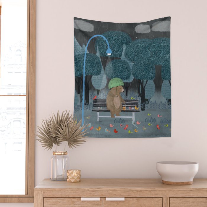 feeding the birds Wall Tapestry Gallery Image 2