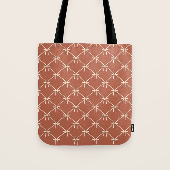 Bows & Ribbons Pattern LVIII Terracotta Orange Tote Bag Gallery Image 1
