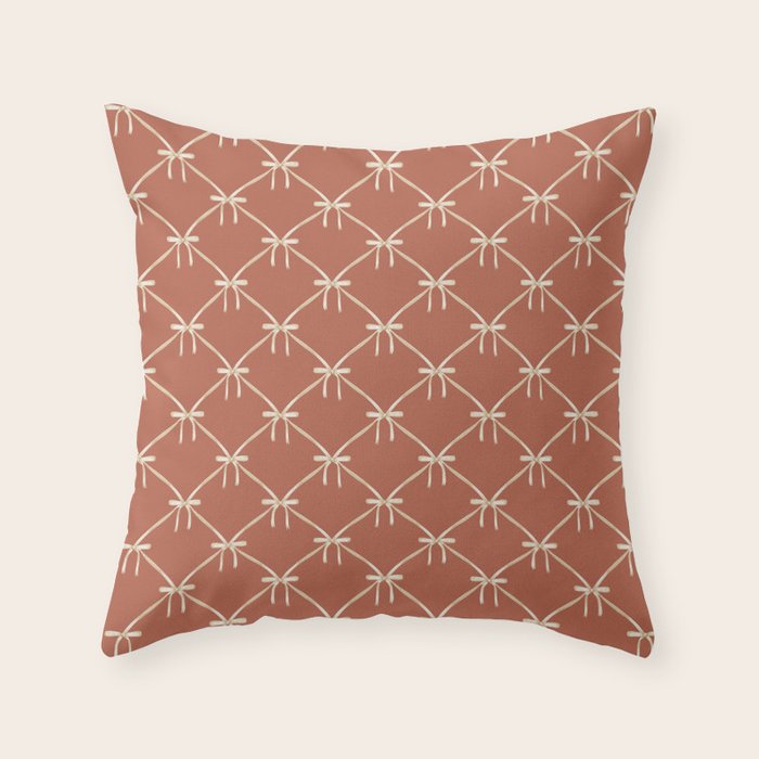 Bows & Ribbons Pattern LVIII Terracotta Orange Throw Pillow Gallery Image 6