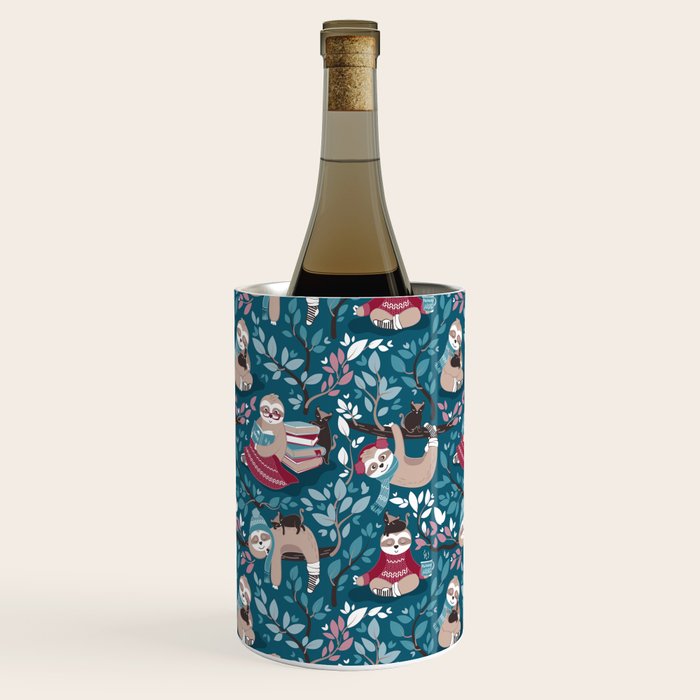 Hygge sloth // turquoise and red Wine Chiller Gallery Image 1