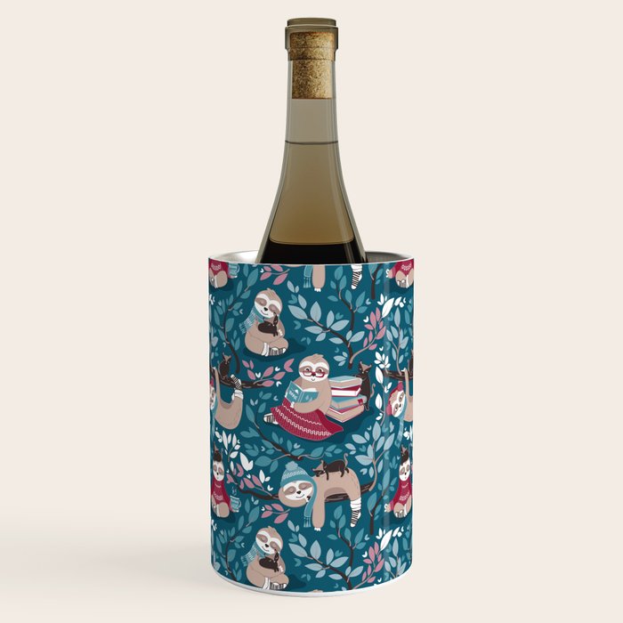 Hygge sloth // turquoise and red Wine Chiller Gallery Image 3