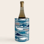 Origami Sea // linen texture and nautical stripes background teal white and taupe whales Wine Chiller Gallery Image 3