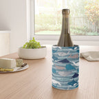 Origami Sea // linen texture and nautical stripes background teal white and taupe whales Wine Chiller Gallery Image 4