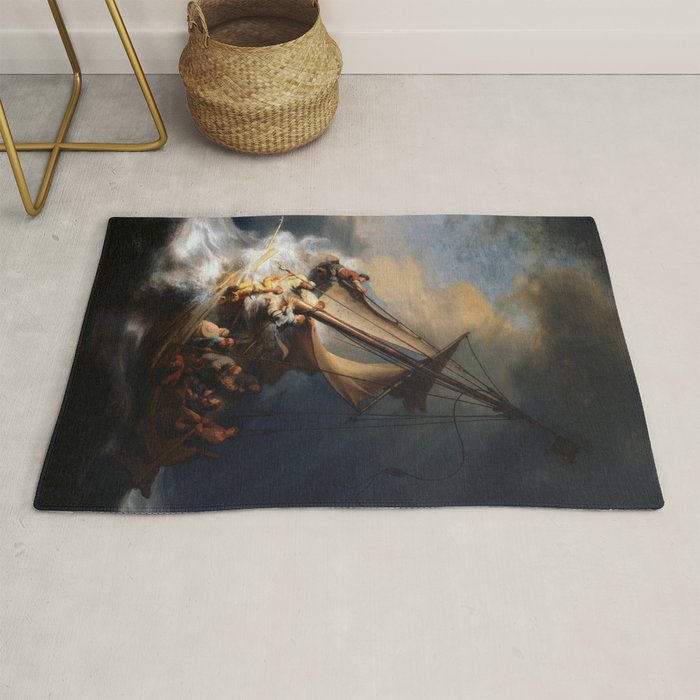 Stolen Painting - The Storm on the Sea of Galilee by Rembrandt Rug Gallery Image 1