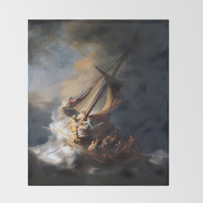 Stolen Painting - The Storm on the Sea of Galilee by Rembrandt Throw Blanket Gallery Image 2