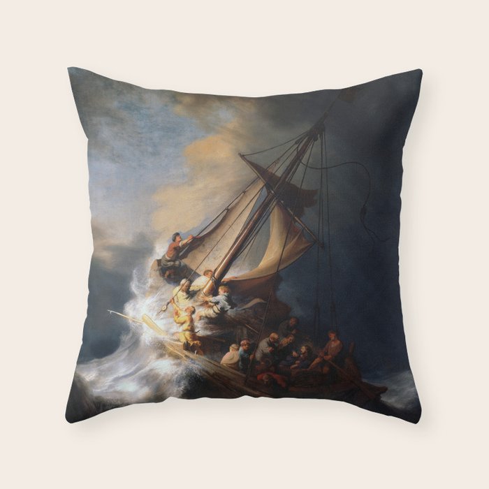 Stolen Painting - The Storm on the Sea of Galilee by Rembrandt Throw Pillow Gallery Image 1