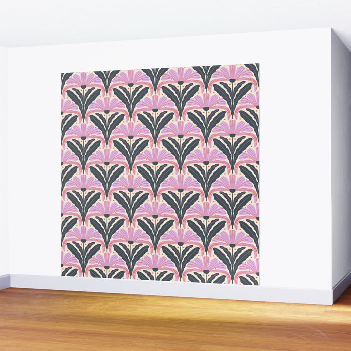Modern flowers - violet and green Wall Mural Gallery Image 2