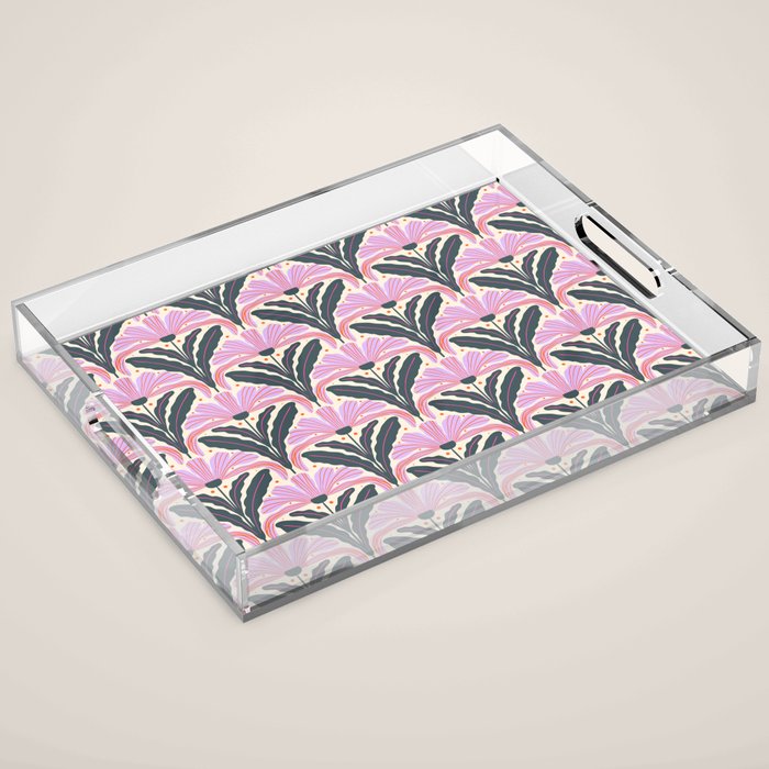 Modern flowers - violet and green Acrylic Tray Gallery Image 1