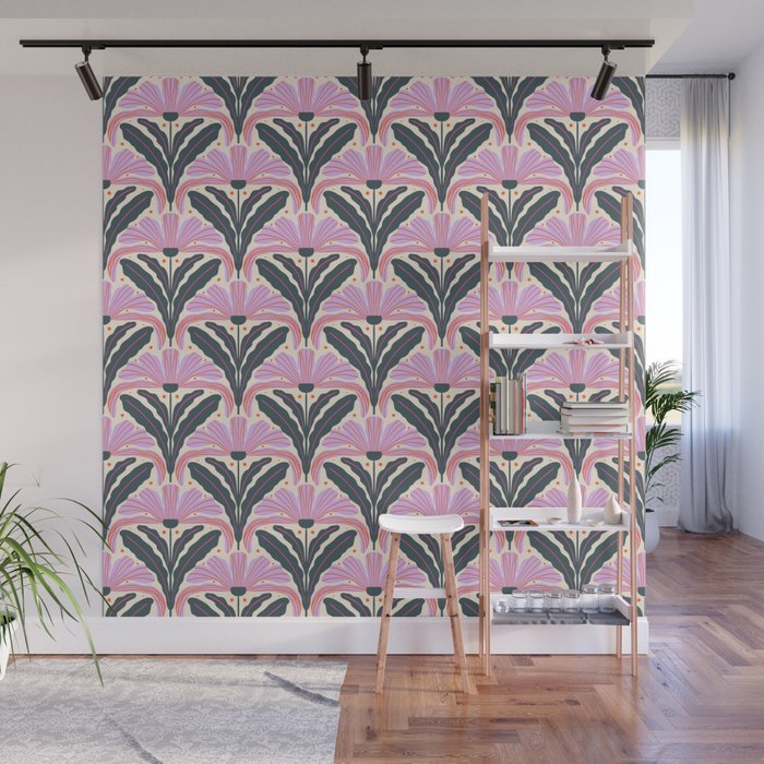 Modern flowers - violet and green Wall Mural Gallery Image 1