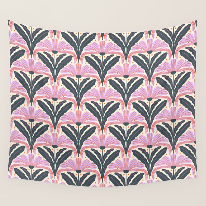 Modern flowers - violet and green Wall Tapestry Gallery Image 1