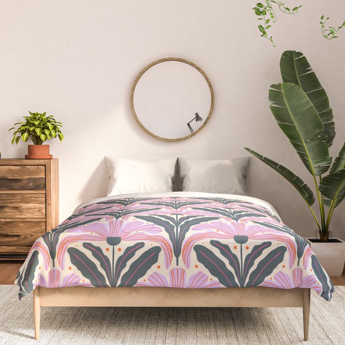 Modern flowers - violet and green Comforter Gallery Image 3
