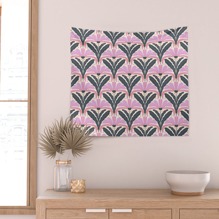 Modern flowers - violet and green Wall Tapestry Gallery Image 2